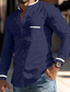 billiga fritidsskjortor för män-Herr Skjorta Knapp upp skjorta Sommarskjorta Vit Mörkblå Ljusblå Grå Långärmad Färgblock Hög krage Dagligen Semester Framficka Kläder Mode Ledigt Smart Casual