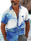 cheap Men&#039;s Printed Shirts-Waves Palm Tree Men&#039;s Resort Hawaiian 3D Printed Shirt Holiday Daily Wear Vacation Summer Turndown Short Sleeves Royal Blue Blue Purple S M L Polyester Shirt