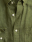 billige herre linned skjorter-Herre Skjorte linned skjorte Button Up skjorte Sommer skjorte Sort Blå Kakifarvet Langærmet Vanlig Knaphul Forår sommer Afslappet Daglig Tøj Lomme