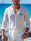 cheap Men&#039;s Printed Shirts-Totem Men&#039;s Fashion Casual Graphic Cotton Linen Shirt Holiday Vacation Beaches Spring &amp; Summer Turndown Long Sleeve White Blue S M L Linen Shirt