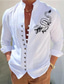billiga Skjortor med tryck för män-Herr Tvättbart bomullstyg Grafisk skjorta Drake Mönster Button-Down Långärmad Kinakrage Vit, Rodnande Rosa, Blå Skjorta Dagliga kläder Semester Utekväll