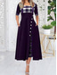 cheap Work Dresses-Women&#039;s Midi Dress Elegant Dress Elegant Stylish Vacation Party Regular Fit Plaid Short Sleeve Crew Neck Black Yellow Wine Purple Summer Spring