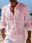 preiswerte Freizeithemden für Herren-Herren Hemd leinenhemd Knopfhemd Sommerhemd Strandhemd Schwarz Weiß Rosa Langarm Glatt Umlegekragen Frühling Sommer Casual Täglich Bekleidung