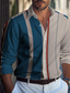baratos camisas masculinas casuais-Homens Camisa Social camisa de botão Camisa casual camisa de verão camisa de praia Azul Royal Azul Azul Escuro Manga Longa Xadrez Bloco de cor Lapela Havaiana Feriado Botão para baixo Roupa Moda