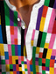 preiswerte Bedruckte Herrenhemden-Kariertes Herren-Resort-Hawaiian-Hemd mit 3D-Druck, Henley-Hemd, Alltagskleidung, Urlaub, Ausgehen, Frühling &amp; Herbst-Stehkragen-Langarm-Polyesterhemd in Blau, Grün, Regenbogenfarben, S, M, L