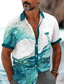 cheap Men&#039;s Printed Shirts-Waves Palm Tree Men&#039;s Resort Hawaiian 3D Printed Shirt Holiday Daily Wear Vacation Summer Turndown Short Sleeves Royal Blue Blue Purple S M L Polyester Shirt