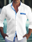 cheap Men&#039;s Linen Shirts-Men&#039;s Shirt Linen Shirt Button Up Shirt Summer Shirt Beach Shirt White Blue Dark Blue Long Sleeve Leaf Lapel Spring &amp; Summer Casual Daily Clothing Apparel Patchwork