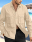 abordables camisas de lino para hombre-Hombre camisa de lino Camisa Abotonar la camisa Camisa de playa Negro Azul Marino Azul Piscina Manga Larga Plano Diseño Primavera verano Diario Hawaiano Ropa Bolsillo