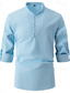 cheap Men&#039;s Linen Shirts-Men&#039;s Linen Shirt Shirt Popover Shirt Beach Shirt Black White Blue Long Sleeve Plain Stand Collar Spring &amp; Summer Casual Daily Clothing Apparel