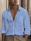 cheap Men&#039;s Linen Shirts-Men&#039;s Shirt Linen Shirt Button Up Shirt Casual Shirt White Pink Sky Blue Long Sleeve Plain Lapel Spring &amp; Summer Casual Daily Clothing Apparel Pocket