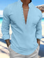 preiswerte Leinenhemden für Herren-Herren leinenhemd Hemd Popover-Shirt Strandhemd Schwarz Weiß Blau Langarm Glatt Ständer Frühling Sommer Casual Täglich Bekleidung