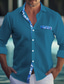 baratos camisas de linho masculinas-Homens Camisa Social camisa de linho camisa de botão camisa de verão camisa de praia Branco Azul Azul Escuro Manga Longa Folha Lapela Primavera Verão Casual Diário Roupa Patchwork