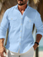 baratos camisas de linho masculinas-Homens Camisa Social camisa de linho camisa de botão camisa de verão camisa de praia Preto Branco Azul Manga Longa Tecido Lapela Primavera Verão Casual Diário Roupa Bolsos