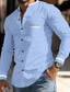 お買い得  メンズカジュアルシャツ-男性用 シャツ ボタンアップシャツ サマーシャツ ホワイト ダークブルー ライトブルー グレー 長袖 カラーブロック スタンド 日常 バケーション フロントポケット 衣類 ファッション カジュアル スマートカジュアル