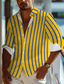 cheap Men&#039;s Printed Shirts-Stripe Men&#039;s Resort Hawaiian 3D Printed Shirt Street Vacation Beach Spring &amp; Summer Turndown Long Sleeve Yellow S M L 4-Way Stretch Fabric Shirt