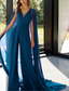 cheap Mom&#039;s Jumpsuits-Jumpsuit / Pantsuit Mother of the Bride  Formal Wedding Guest Elegant Vintage V Neck Floor Length Detachable Chiffon Sleeveless with Pleats Solid Color free custom size