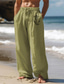 abordables Pantalon en lin-Pantalon en coton et lin imprimé ancre pour hommes, vintage, poches latérales, design avec cordon élastique, taille moyenne, tenue quotidienne en plein air