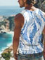 baratos T-shirt Homem estampado gráfico-Interlúdio despreocupado x Joshua Jo escamas masculinas ondulações de água impressas em 3D férias colete sem mangas regata