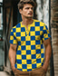 baratos T-shirt Homem estampado gráfico-camiseta masculina colorida férias x designer Kris com estampa xadrez Henley manga curta com botões