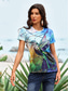 cheap Animals tee-Women&#039;s T shirt Round Neck Stained Glass Hummingbird Print Short Sleeve Fitted Top Artistic Vibrant Casual Summer Wear Comfortable Fashion Clothing Apparel