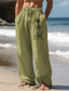 billiga linne byxor-sjöstjärna tryckta bomull linne byxor för män vintage byxor sidfickor elastisk dragsko design mitt i midjan utomhus dagligt slitage
