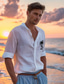 voordelige heren linnen overhemden-herenoverhemd linnen overhemd kokospalm hawaiiaans mode casual overhemd met knopen dagelijks hawaiiaans vakantie lente &amp; herfst revers lange mouw wit 55% vlas 45% katoenen overhemd