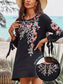 ieftine rochie mini neagra-Pentru femei Brodat Rochie neagra Rochie Mini Bumbac Clasic Boho Floral Stil Nautic Manșon Lung Zilnic Vară Primăvară Negru