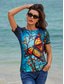 cheap Animals tee-Women&#039;s T shirt Round Neck Stained Glass Hummingbird Print Short Sleeve Fitted Top Artistic Vibrant Casual Summer Wear Comfortable Fashion Clothing Apparel