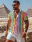 זול חולצות טרופיות-נמר פס חופשה הוואי בגדי ריקוד גברים חולצה בָּחוּץ הוואי חגים קיץ צווארון מתקפל שרוולים קצרים סגול כתום S M L חולצה