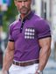 cheap Classic Polo-Men&#039;s Polo Shirt Golf Shirt Casual Holiday Lapel Short Sleeve Fashion Basic Plaid Color Block Patchwork Pocket Summer Regular Fit Purple Polo Shirt
