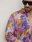 billige Hawaiiskjorter-mænds afslappet skjorte blad tropisk hawaiiansk mode skjorte button up skjorte afslappet skjorte daglig hawaiiansk ferie forår &amp; efterår revers langærmet lilla 100% bomuld skjorte