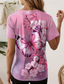 cheap Floral tee-Women&#039;s T Shirt Floral Casual Short Sleeve Round Neck Regular Tops Daily Print Pink Summer