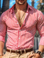 رخيصةأون قمصان رجالية عادية-رجالي قميص زر حتى القميص قميص غير رسمي قميص صيفي أسود أحمر أزرق كم طويل مخطط Lapel مناسب للبس اليومي عطلة ملابس موضة كاجوال مريح