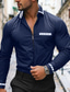 billiga fritidsskjortor för män-Herr Skjorta Casual skjorta Sommarskjorta Vit Marinblå Ljusblå Långärmad Färgblock Rand Kavajslag Dagligen Semester Dragkedja Kläder Mode Ledigt Smart Casual