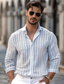cheap Business Casual Shirts-Stripe Men&#039;s Business Casual 3D Printed Shirt Street Wear to work Daily Wear Spring &amp; Summer Turndown Long Sleeve Blue Green Light Grey S M L Polyester Shirt