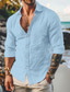 cheap Men&#039;s Linen Shirts-Men&#039;s Linen Shirt Shirt Button Up Shirt Casual Shirt Summer Shirt Black White Pink Long Sleeve Plain Lapel Spring &amp; Summer Daily Vacation Clothing Apparel
