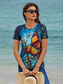 cheap Animals tee-Women&#039;s T shirt Round Neck Stained Glass Hummingbird Print Short Sleeve Fitted Top Artistic Vibrant Casual Summer Wear Comfortable Fashion Clothing Apparel