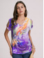 cheap Art&amp;Design tee-Women&#039;s T Shirt Henley Shirt Graphic Basic Neon &amp; Bright Short Sleeve V Neck Regular Tops Daily Weekend Buttons Cut Out Print Blue Purple Green