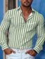 cheap Men&#039;s Printed Shirts-Stripe Men&#039;s Business Casual 3D Printed Shirt Outdoor Street Wear to work Spring &amp; Summer Turndown Long Sleeve Royal Blue Blue Green S M L 4-Way Stretch Fabric Shirt