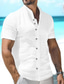 baratos camisas de linho masculinas-Homens Camisa Social camisa de linho camisa de botão camisa de verão camisa de praia Preto Branco Azul Manga Curta Tecido Colarinho Chinês Verão Casual Diário Roupa