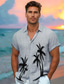billige herre linned skjorter-herre linned skjorte grafisk hawaiiansk mode afslappet skjorte button up skjorte daglig hawaiian ferie forår &amp; efterår revers kortærmet blå, grøn, grå 55% hør 45% bomuld skjorte