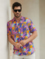 tanie Koszule hawajskie-męska koszula ze sztucznego jedwabiu koszula na co dzień liść tropikalny hawajska moda na co dzień koszula zapinana na guziki koszula codziennie hawajskie wakacje letnie klapy z krótkim rękawem fioletowy