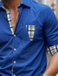 baratos camisas masculinas casuais-Homens Camisa Social camisa de botão Camisa casual Branco Azul Cinzento Manga Longa Xadrez Bloco de cor Lapela Diário Férias Patchwork Roupa Casual Confortável Informal mas elegante