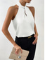 baratos Camisolas &amp; Baby Dolls de mulher-Camisola Feminina Regata Preta Branca Amarela Simples Ombros Frio Rua Moda Diária Gola Halter Ajuste Regular S