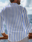 cheap Hawaiian Shirts-Stripe Men&#039;s Resort Hawaiian 3D Printed Shirt Street Vacation Beach Spring &amp; Summer Turndown Long Sleeve Blue S M L 4-Way Stretch Fabric Shirt