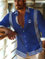 cheap Men&#039;s Printed Shirts-Stripe Palm Tree Men&#039;s Resort Hawaiian 3D Printed Shirt Street Vacation Beach Spring &amp; Summer Turndown Long Sleeve Royal Blue S M L 4-Way Stretch Fabric Shirt