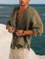 ieftine cămăși casual pentru bărbați-Bărbați cămașă de in Cămașă de vară Cămașă de plajă Guler de stand Vară Primăvară Manșon Lung Negru Maro Verde Simplu Casual Zilnic Îmbrăcăminte