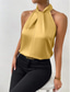 baratos Camisolas &amp; Baby Dolls de mulher-Camisola Feminina Regata Preta Branca Amarela Simples Ombros Frio Rua Moda Diária Gola Halter Ajuste Regular S
