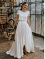 cheap Wedding Dresses-TS Little White Dresses Wedding Dresses Two Piece Boat Neck Cap Sleeve Asymmetrical Lace Bridal Suits Bridal Gowns With Solid Color 2024