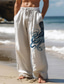 Χαμηλού Κόστους λινό παντελόνι-ανδρικό βαμβακερό λινό παντελόνι με στάμπα χταποδιού vintage παντελόνι πλαϊνές τσέπες ελαστικό σχέδιο κορδόνι περίσφιξης στη μέση καθημερινή εξωτερική χρήση